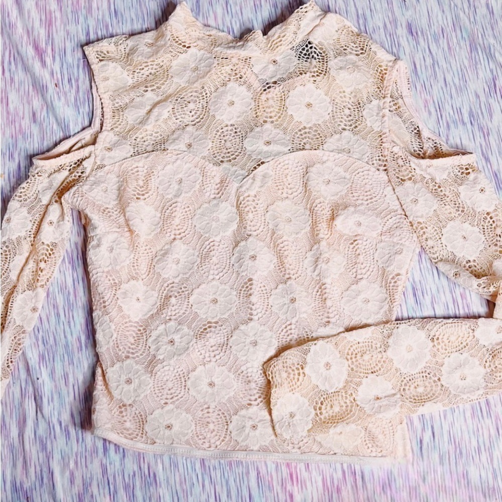 PINK FLORAL LACE OFF THE SHOULDER BLOUSE TOP